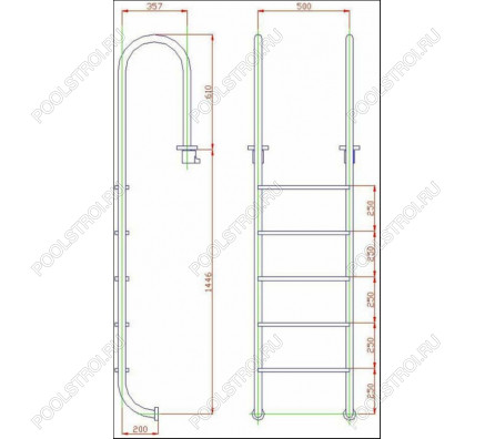 Лестница  4 ступени  (у.б.) Flexinox WALL  AISI-316 (87131140)